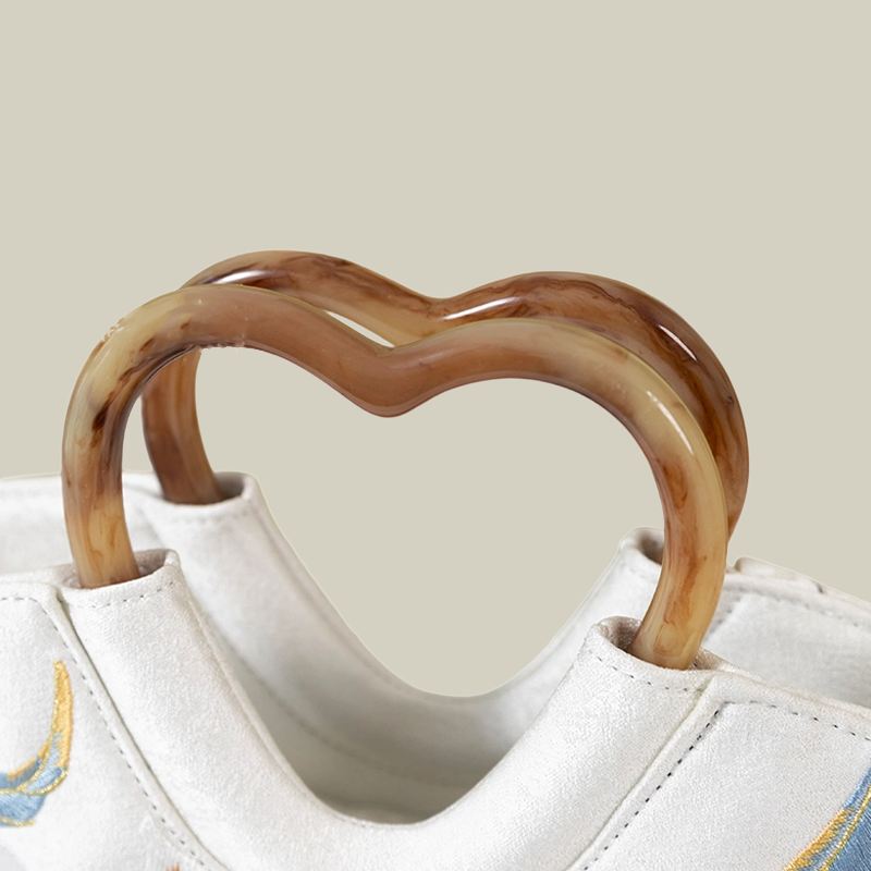 Lily Embroidered Tote Bag with Heart Handle