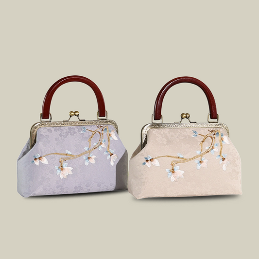 Magnolia Embroidered Handbag with Vintage Kiss-Lock