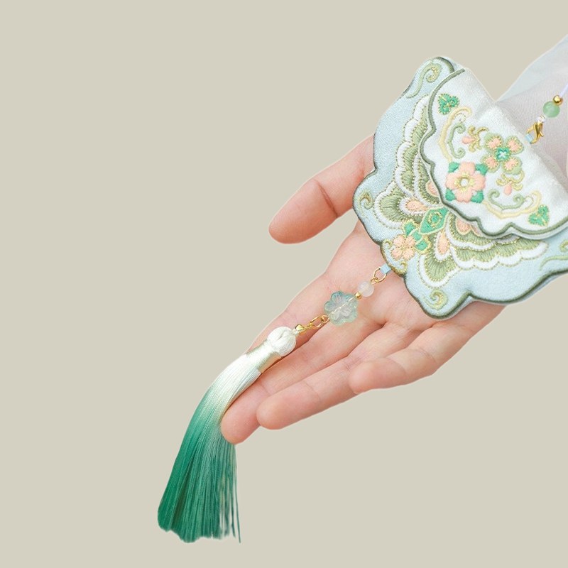 Handmade Butterfly Embroidered Sachet Pendant with Floral Tassel