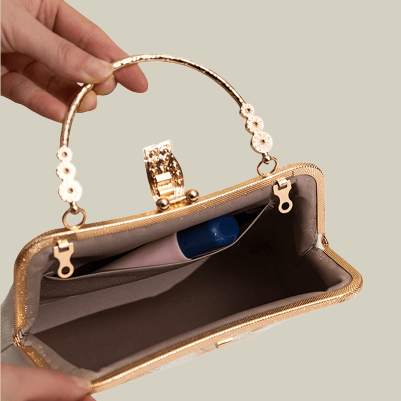 Lily Embroidered Pearl Handle Handbag with Metal Lock