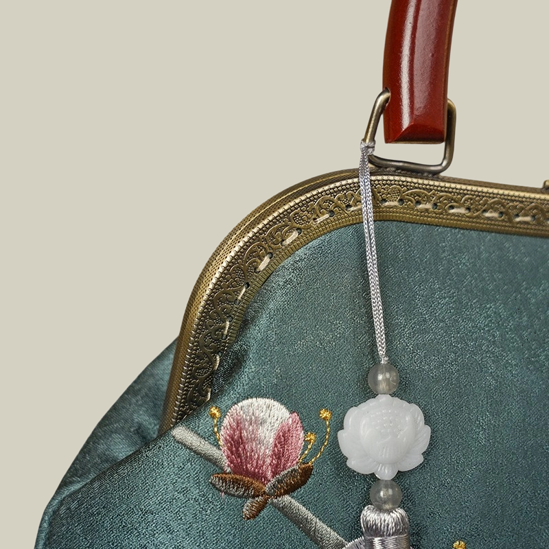 Plum Blossom Embroidered Kiss-Lock Handbag with Acrylic Handle
