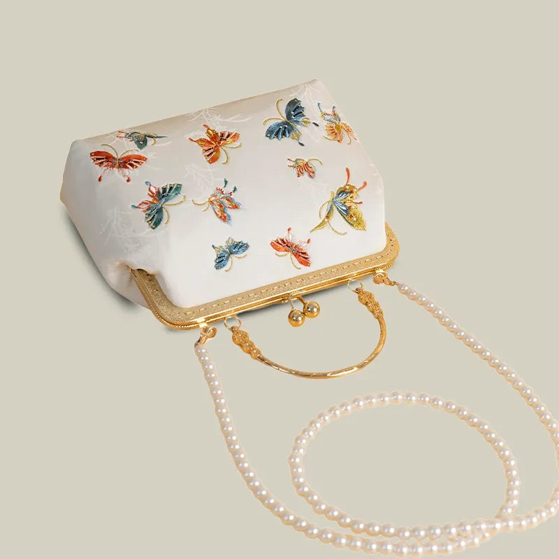 Butterfly Garden Embroidered Handbag with Vintage Metal Kiss-Lock
