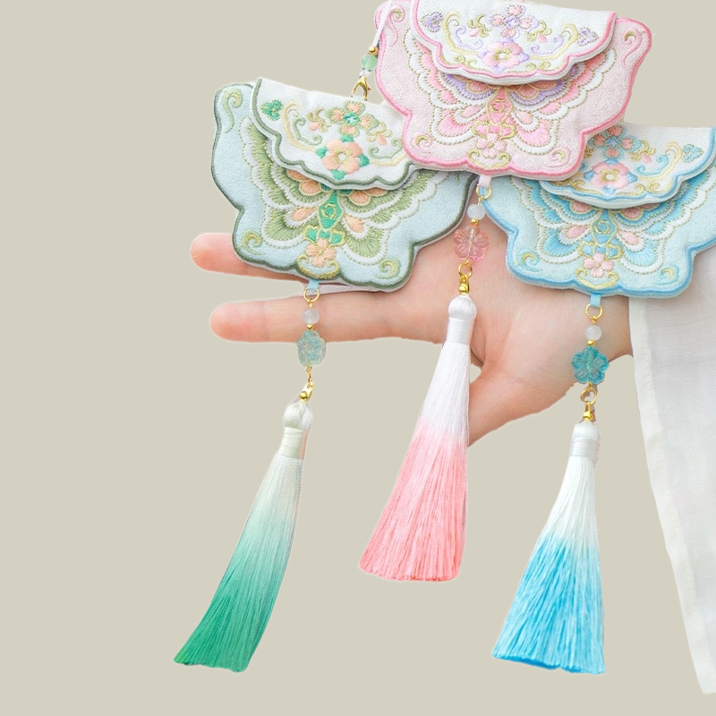 Handmade Butterfly Embroidered Sachet Pendant with Floral Tassel