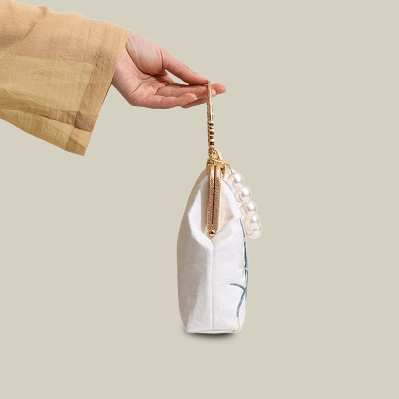 Orchid Embroidered Pearl Handle Handbag with Metal Lock