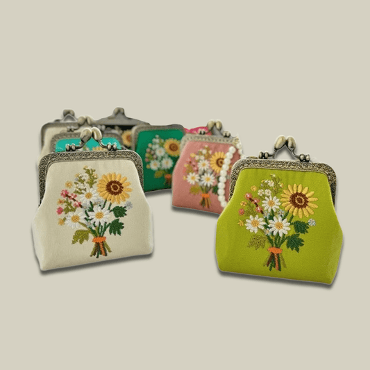 Hand-Embroidered Cotton Kiss Lock Coin Purse For Bank Cards