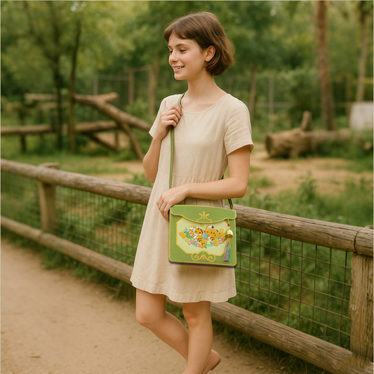 Green Cute Tiger Embroidered Crossbody Messenger Bag