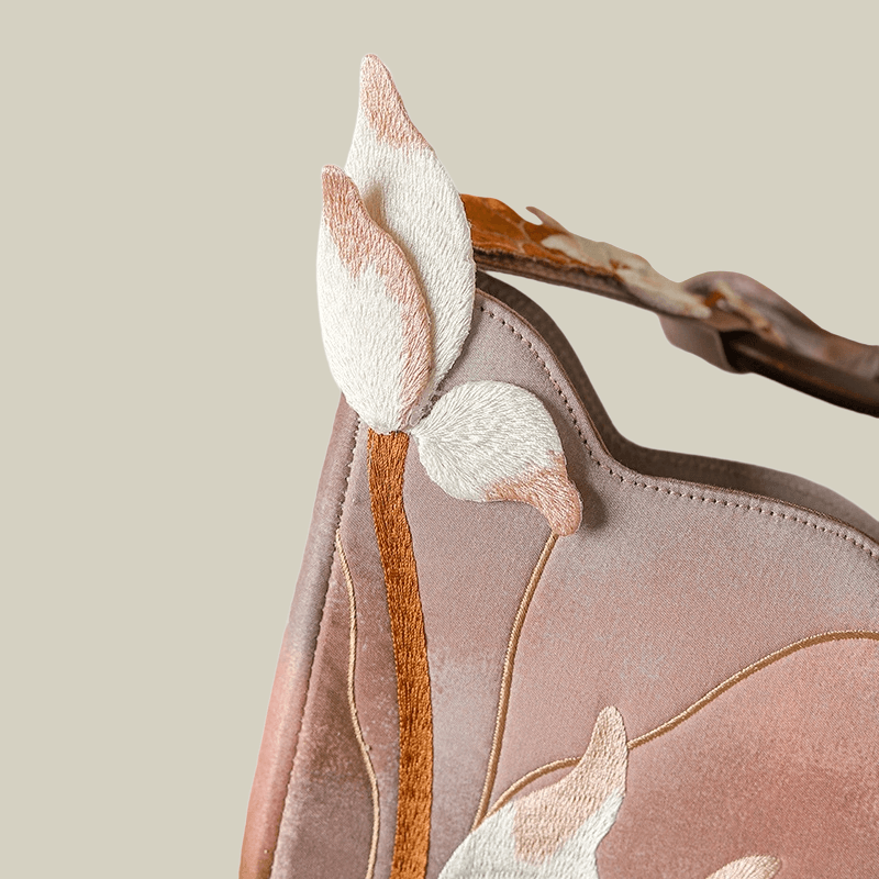 3D Lotus Embroidered Tie-dye Brown Crossbody Bag
