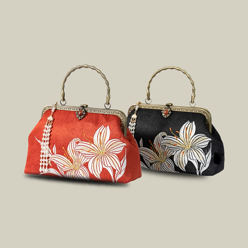 Lily Embroidered Handbag with Pearl Tassel