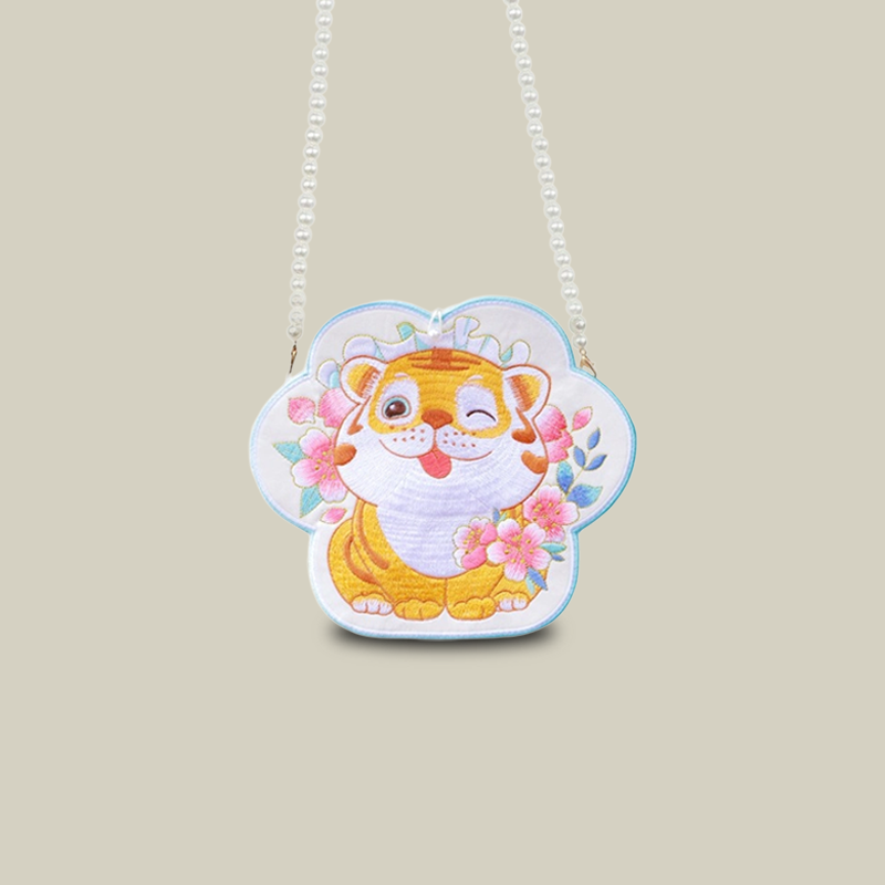 Cute Tiger Embroidered Crossbody Mobile Phone Bag