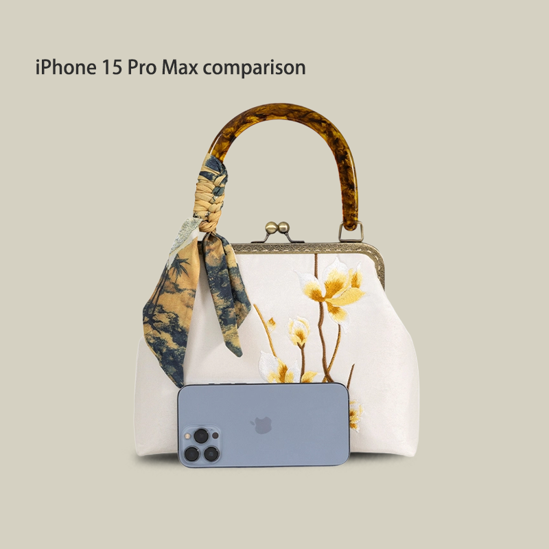 Floral Embroidered Kiss-Lock Handbag with Silk Scarf