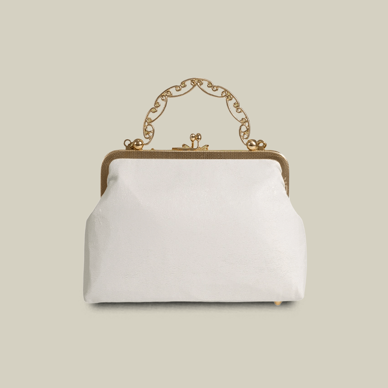 Butterfly Embroidered White Handbag with Metal Kiss-Lock