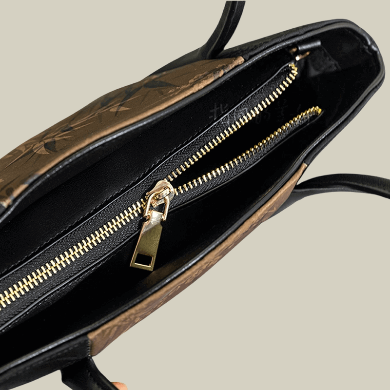 Bamboo Printed Black Colorblock Handbag