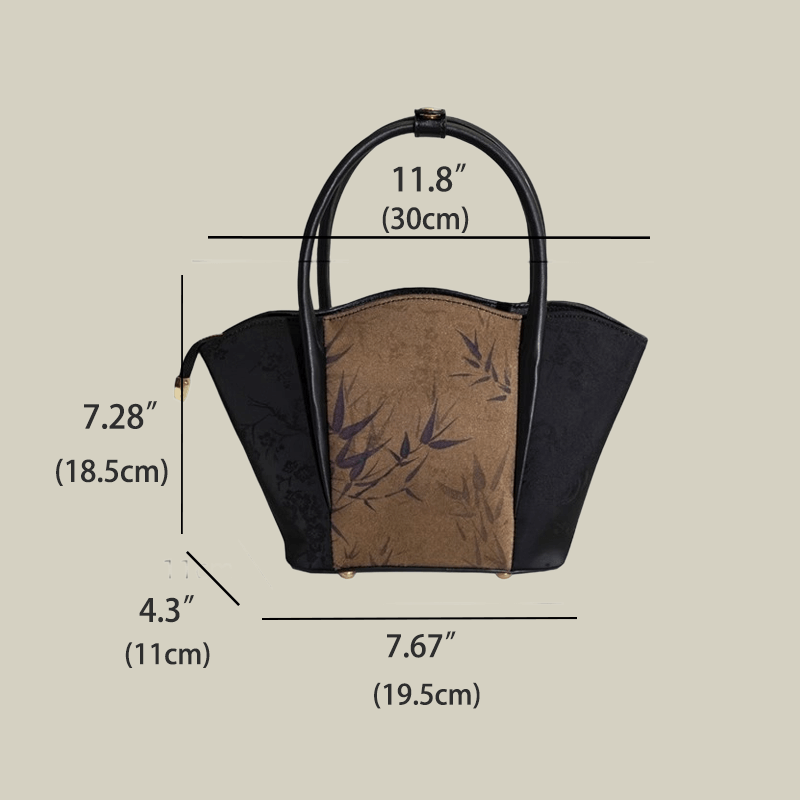 Bamboo Printed Black Colorblock Handbag