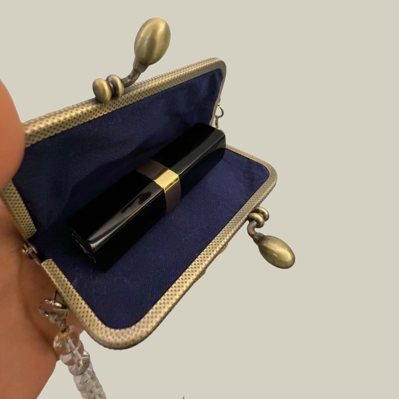 Lipstick/Earphone Handmade Storage Box With Pearl Hand Chain