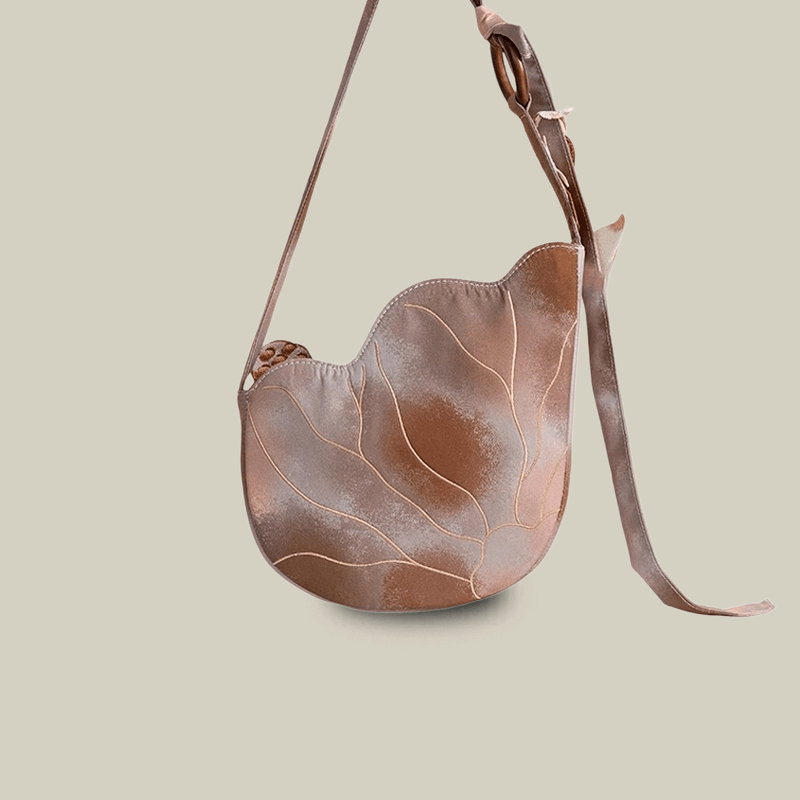 3D Lotus Embroidered Tie-dye Brown Crossbody Bag