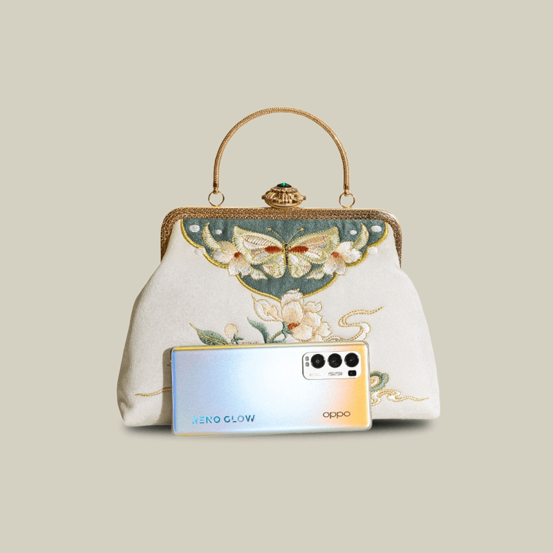Butterfly Garden Embroidered White Handbag with Gem Lock