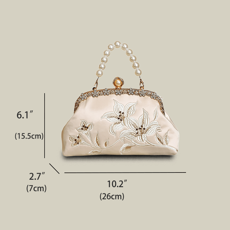 Lily Embroidered Handbag with Pearl Handle