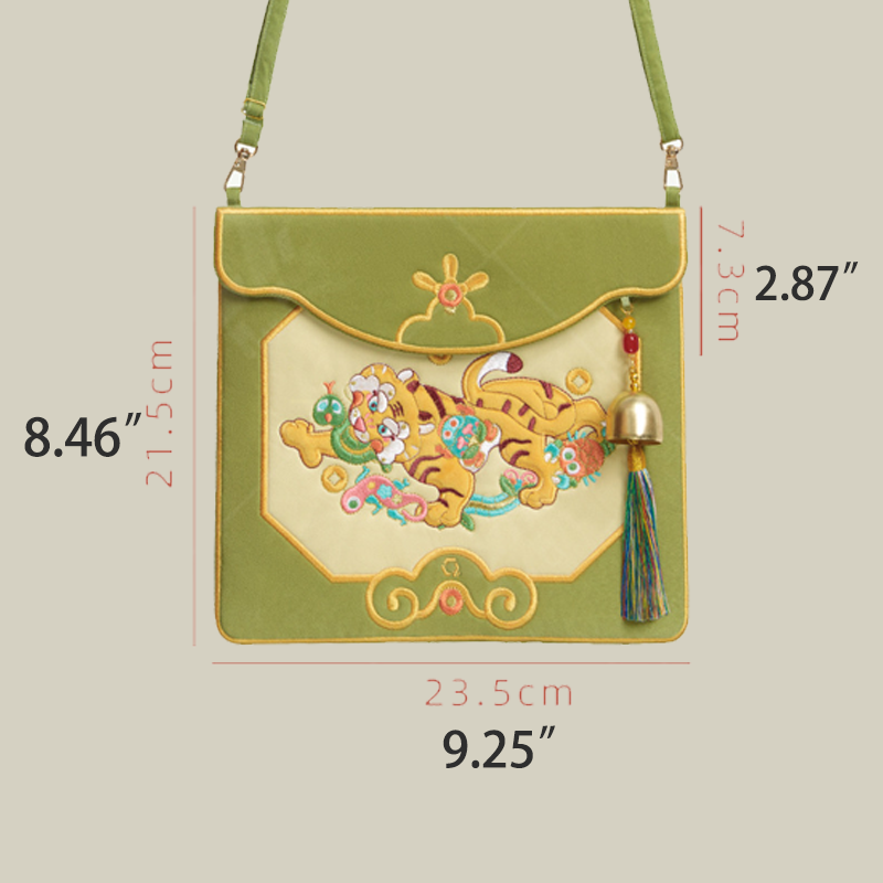 Green Cute Tiger Embroidered Crossbody Messenger Bag