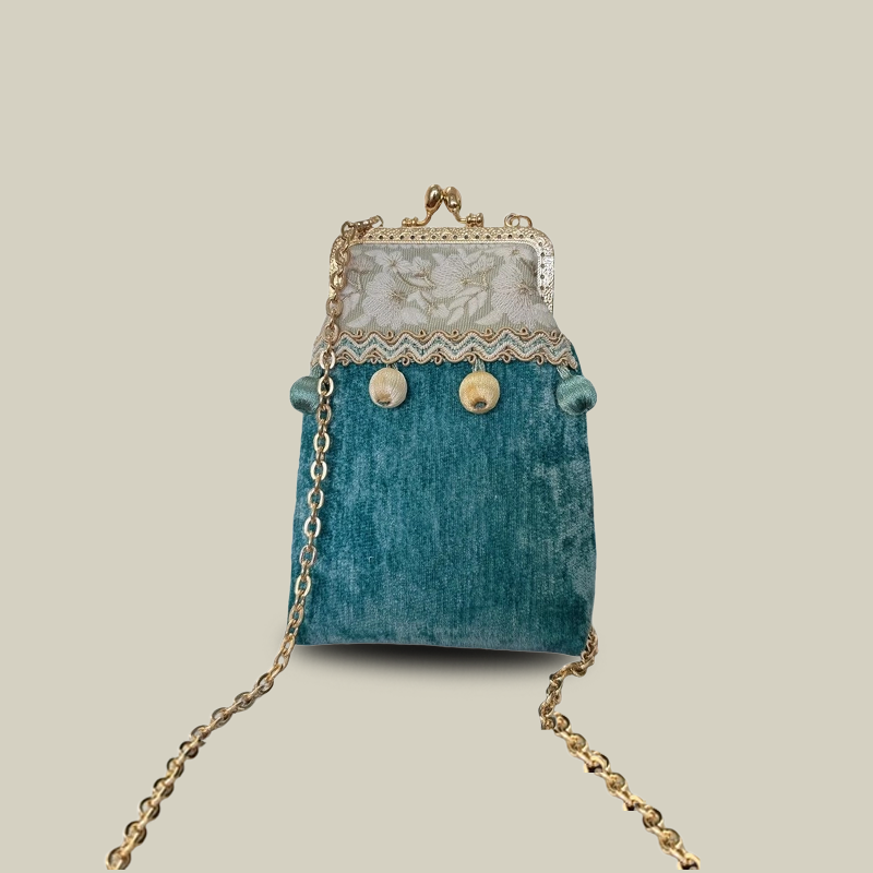 Boho Patchwork Embroidered Crossbody Phone Bag with Kiss Lock