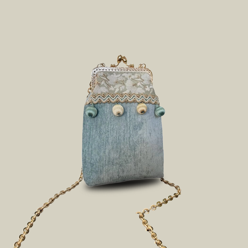 Boho Patchwork Embroidered Crossbody Phone Bag with Kiss Lock