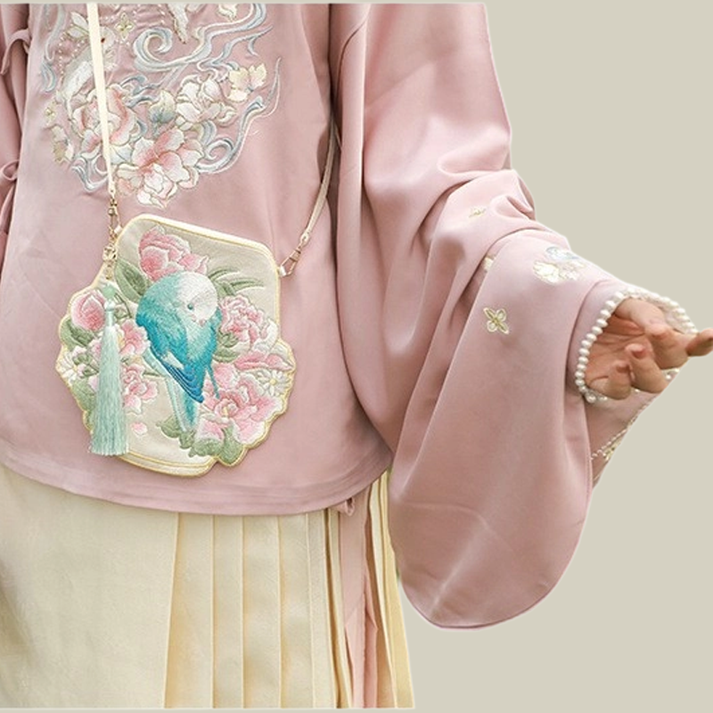 Cute Crossbody Mobile Phone Bag With Flower And Bird Embroidery