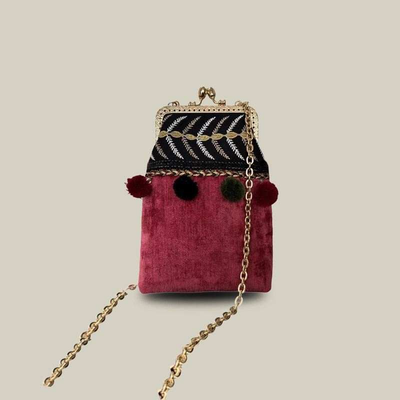 Boho Patchwork Embroidered Crossbody Phone Bag with Kiss Lock