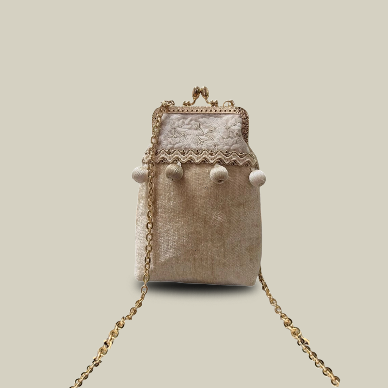 Boho Patchwork Embroidered Crossbody Phone Bag with Kiss Lock