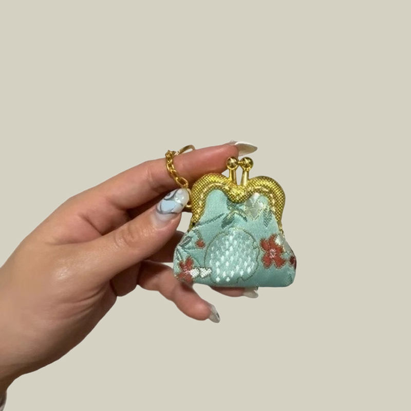 Cute Pomegranate Flowers Mini Coin Purse with Keychain Charm