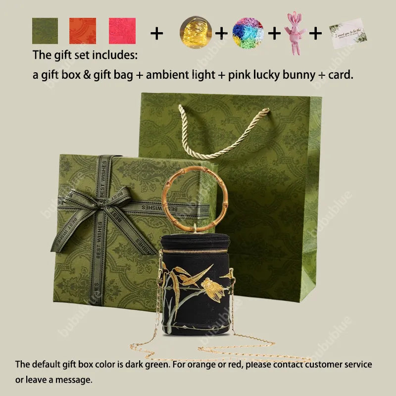 Cicada Song Embroidered Green Mini Bucket Bag