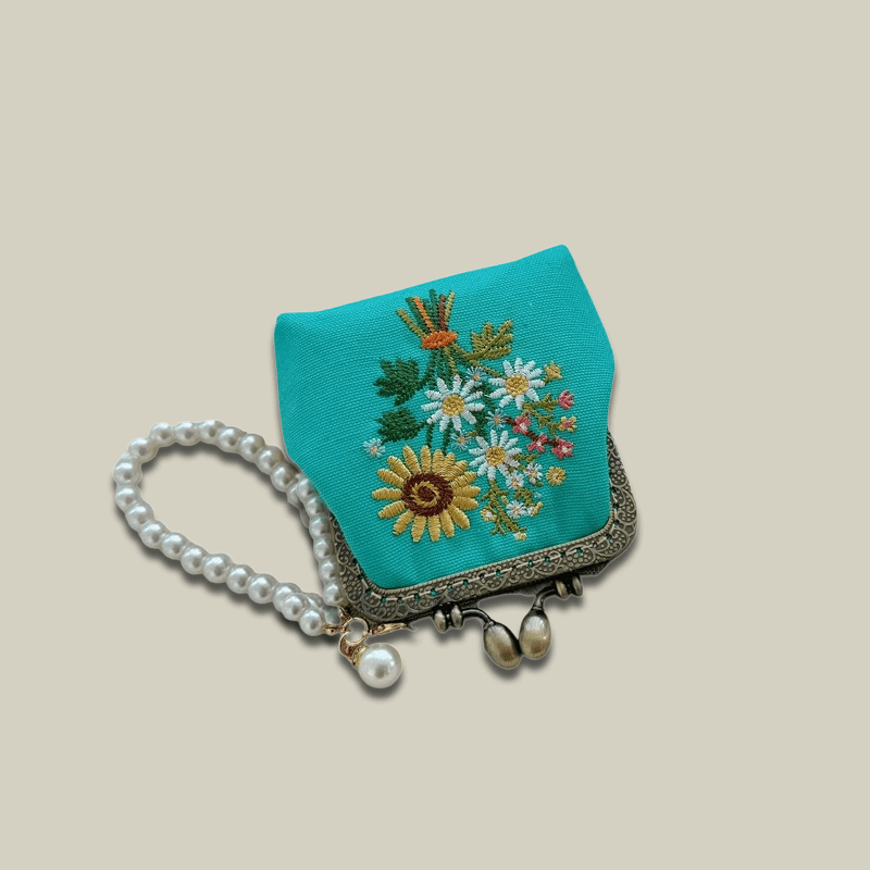 Hand-Embroidered Cotton Kiss Lock Coin Purse For Bank Cards