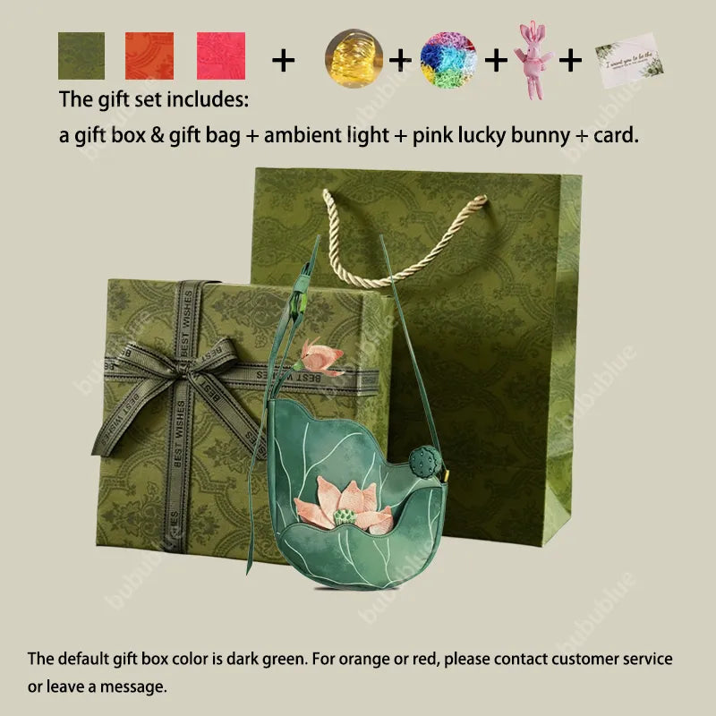 Green Lotus Embroidered Shoulder Bag