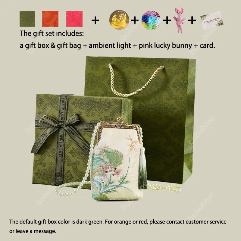 Orchid Whisper Embroidered Mini Crossbody Bag with Pearl Handle