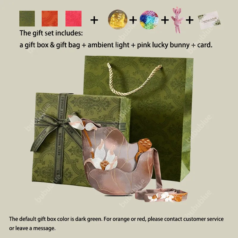 3D Lotus Embroidered Tie-dye Brown Crossbody Bag