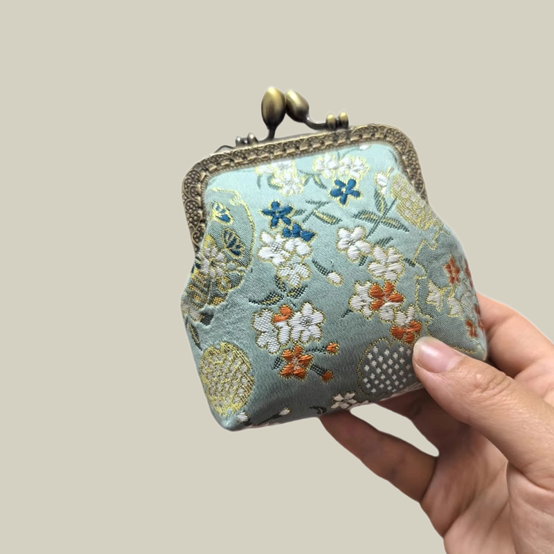 Bamboo Print Mini Coin Purse with Pearl Handle