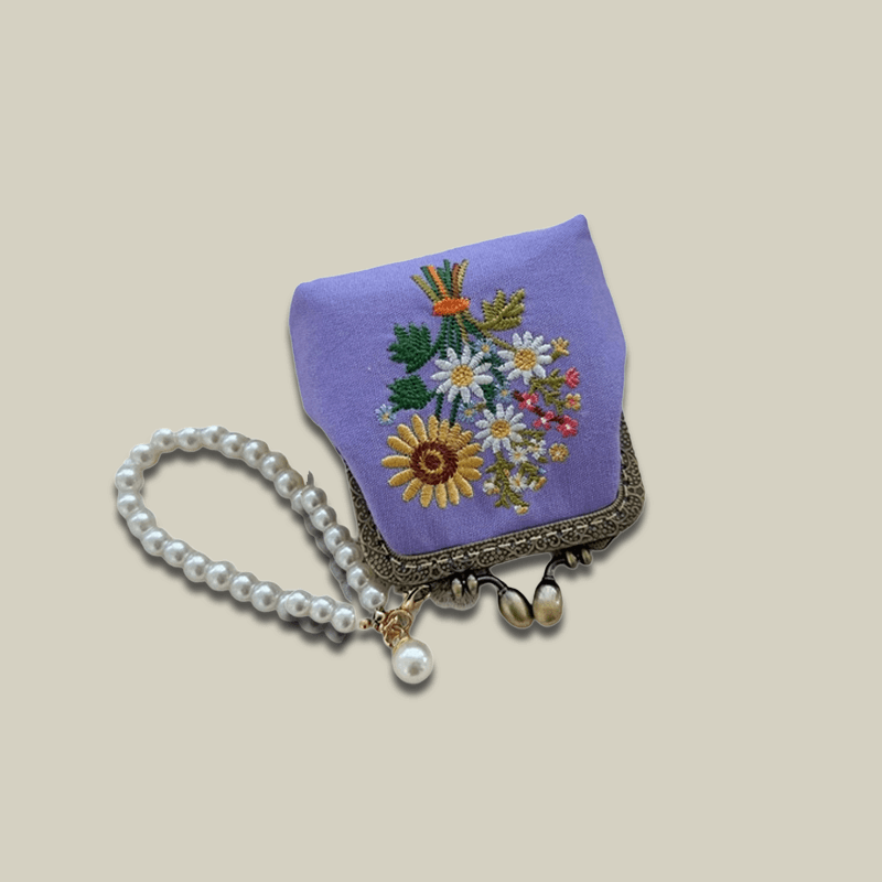 Hand-Embroidered Cotton Kiss Lock Coin Purse For Bank Cards