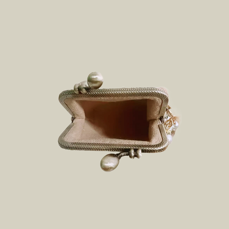 Bamboo Print Mini Coin Purse with Pearl Handle