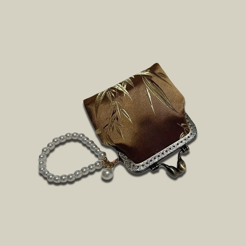 Bamboo Print Mini Coin Purse with Pearl Handle