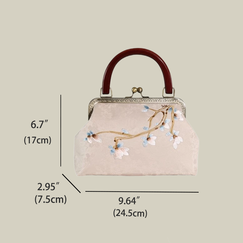 Magnolia Embroidered Handbag with Vintage Kiss-Lock