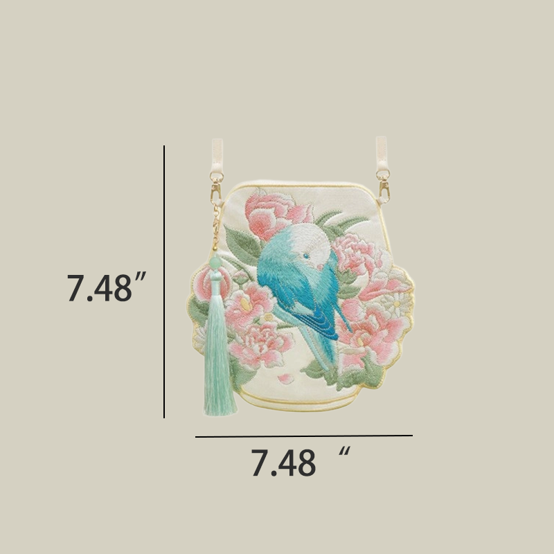 Cute Crossbody Mobile Phone Bag With Flower And Bird Embroidery