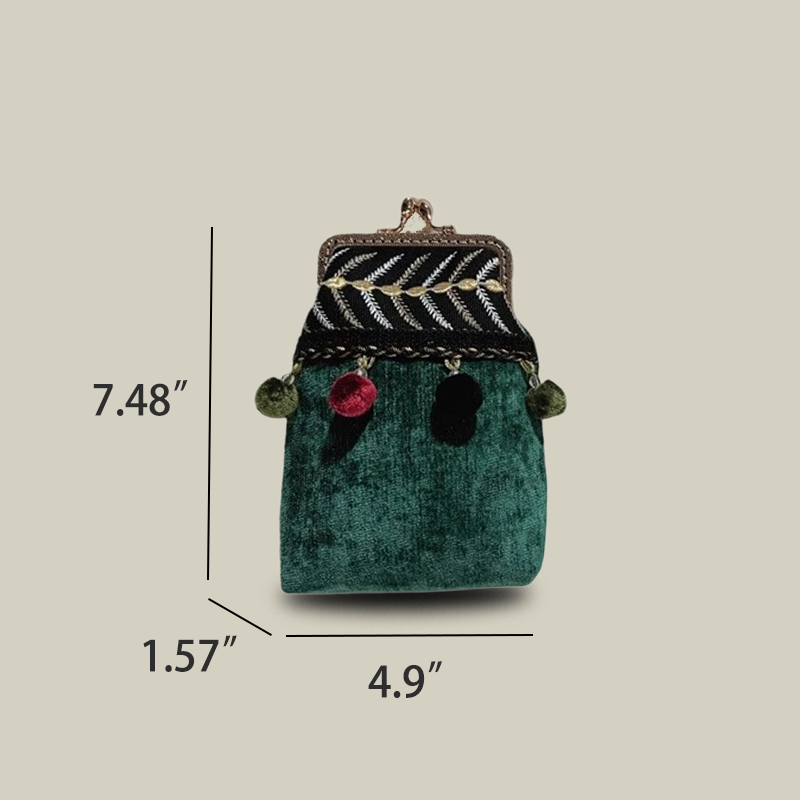 Boho Patchwork Embroidered Crossbody Phone Bag with Kiss Lock