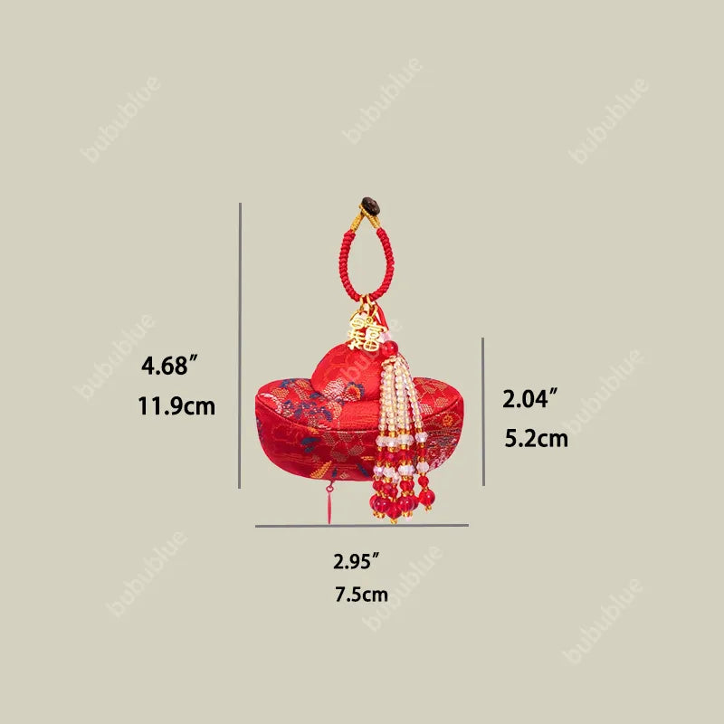 Song Brocade Ingot-Shaped Lucky Sachet Pendant With Rice Bead Tassels