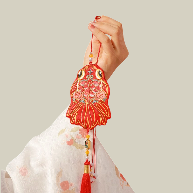 Lucky Red Koi Fish Embroidered Scented Pendant