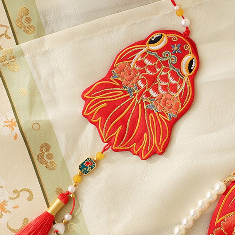 Lucky Red Koi Fish Embroidered Scented Pendant