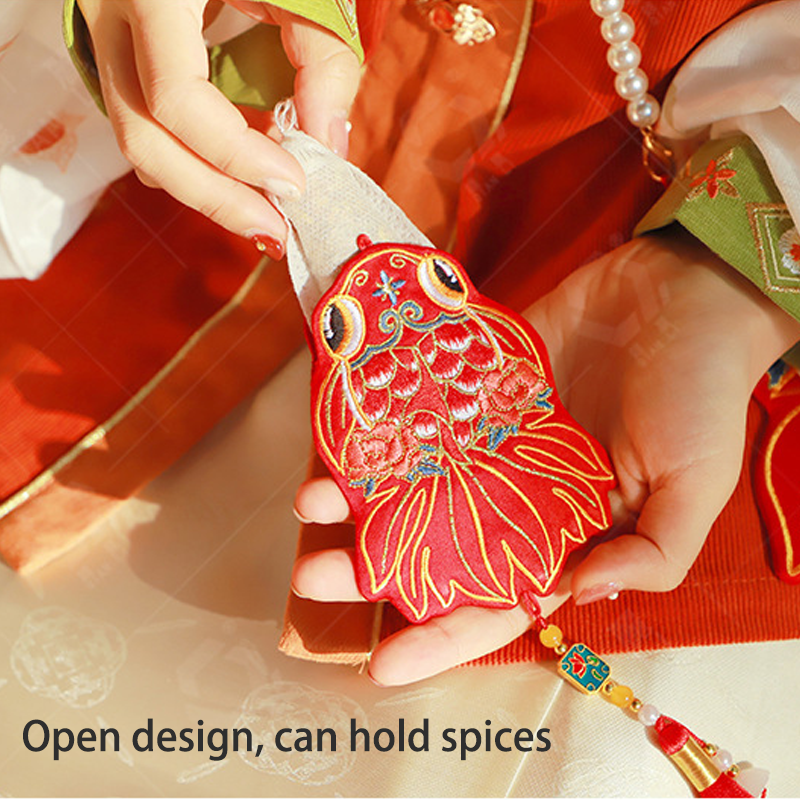 Lucky Red Koi Fish Embroidered Scented Pendant