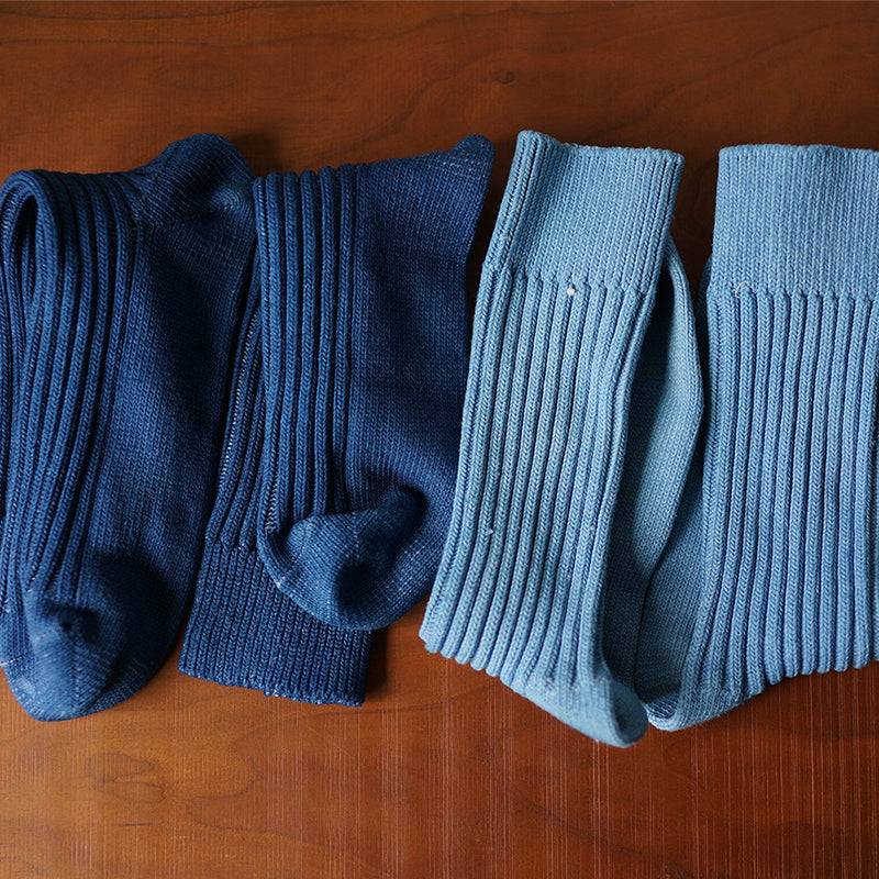 BUBUBLUE Plant Blue Indigo Dyed High-Mid Ankle Thick Cotton Socks