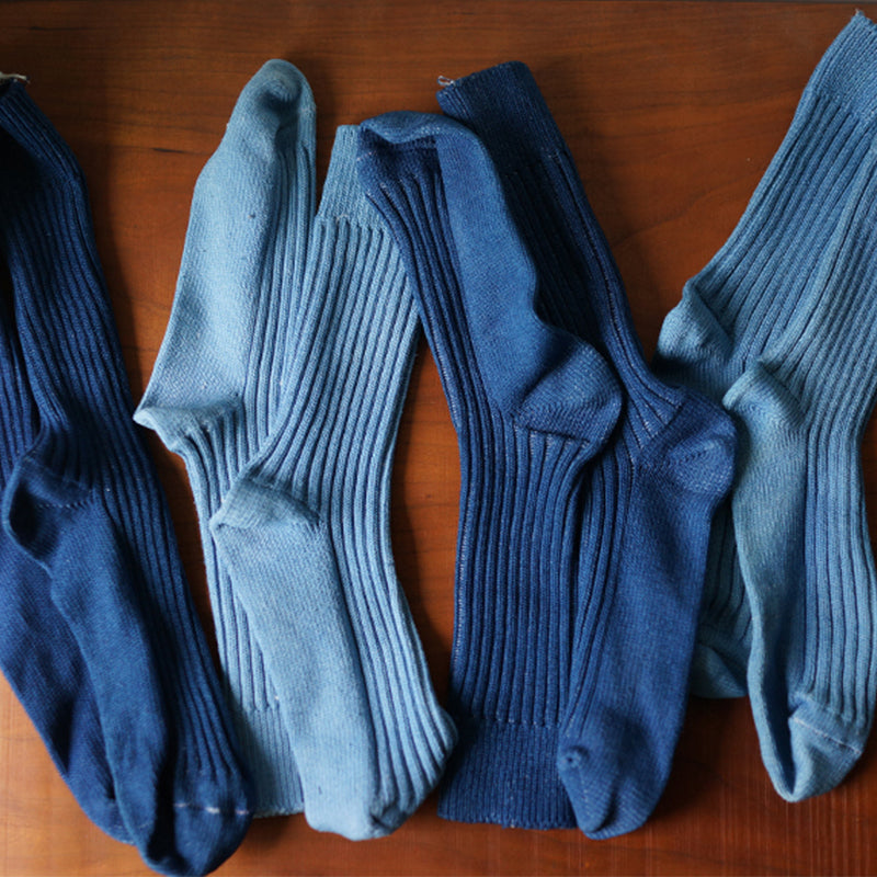 BUBUBLUE Plant Blue Indigo Dyed High-Mid Ankle Thick Cotton Socks