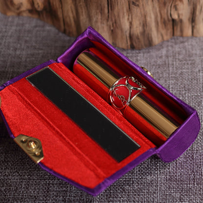 BUBUBLUE Chinese Style Embroidered Satin Lipstick Lipgloss Storage Box Creative Makeup Box Touch-Up Box With Mirror