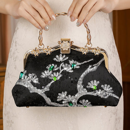 BUBUBLUE Cheongsam Handbag Pearl Chain Dinner Clutch Wedding Party Bag