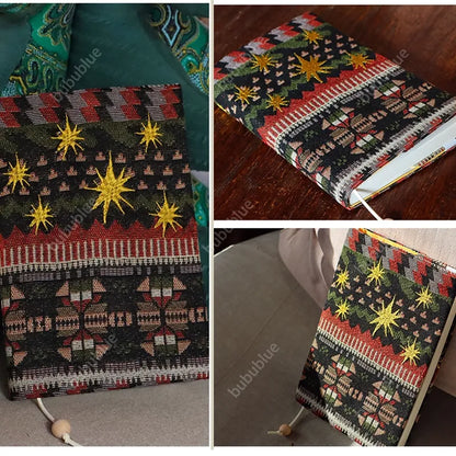 Christmas Starburst Vintage Original Embroidered Handmade Book Sleeve Notebook/Journal (A5/A6)