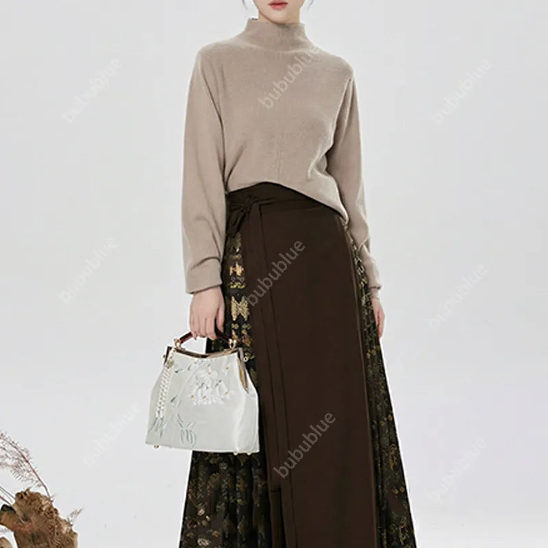 White Pear Blossom Embroidered Kiss Lock Clutch with Pearl Tassel